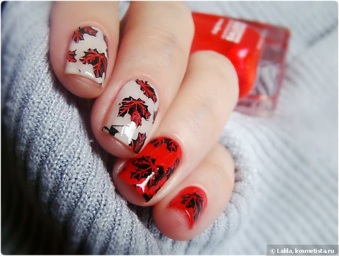 Sally Hansen Complete Salon Manicure Cherries To My Aries и осенний дизайн с плитой BornPrettyStore 024