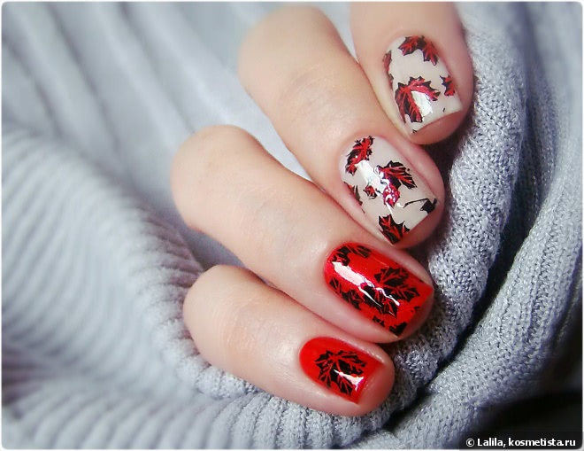 Sally Hansen Complete Salon Manicure Cherries To My Aries и осенний дизайн с плитой BornPrettyStore 024