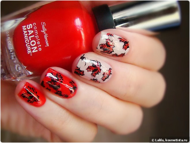 Sally Hansen Complete Salon Manicure Cherries To My Aries и осенний дизайн с плитой BornPrettyStore 024