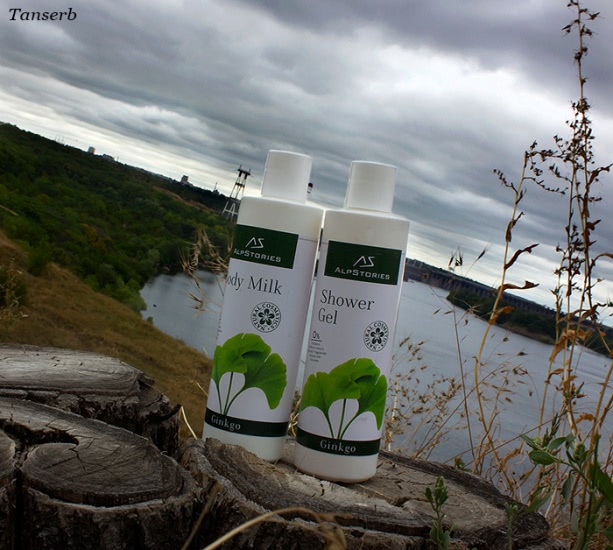 Экзотический Гинкго для эластичности кожи: AlpStories Shower gel Ginkgo & Body milk Ginkgo