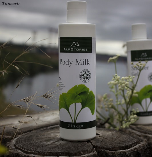 Экзотический Гинкго для эластичности кожи: AlpStories Shower gel Ginkgo & Body milk Ginkgo