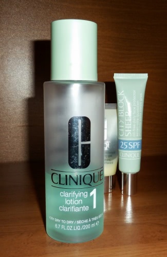 Уход от Clinique: Clinique Clarifying Lotion 1, Clinique Dramatically Different Moisturizing Gel и Clinique City Block Sheer SPF 25 Oil-free Daily Face Protector