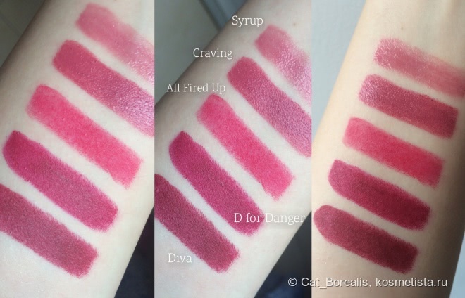 Мои помады Mac: розовые и винные Syrup, Craving, All Fired Up, D for Danger и Diva