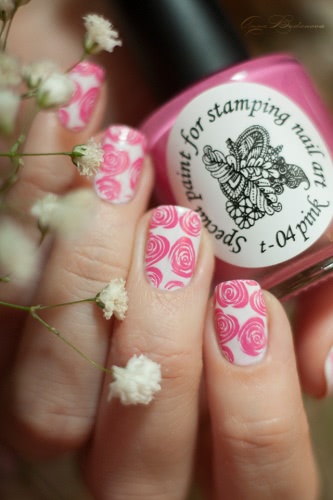 Розовый маникюр с лаками El Corazon и пластиной MoYou London Pro Collection 08