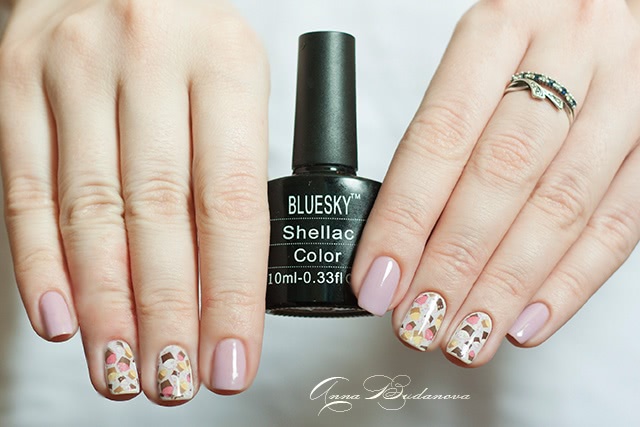 Bluesky Shellac Color №A91, 80501 + слайдер-дизайн O'diva s31 под гель-топ