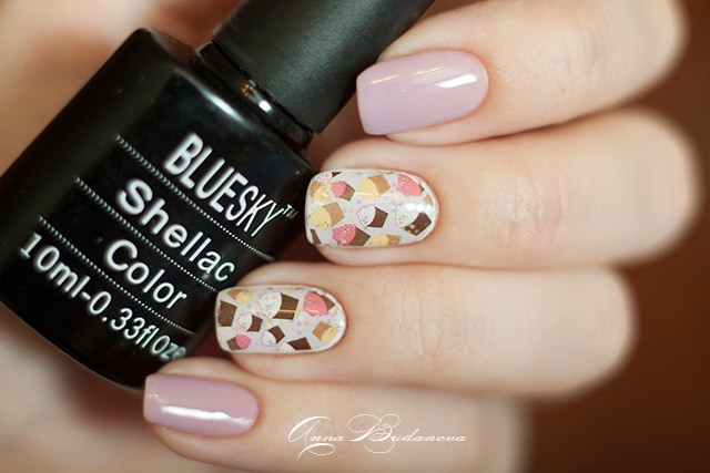 Bluesky Shellac Color №A91, 80501 + слайдер-дизайн O'diva s31 под гель-топ