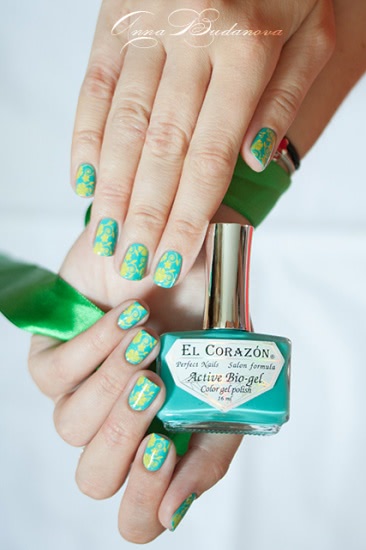 El Corazon Active Bio-gel Color gel polish №243/279 Cream + стемпинг краской El Corazon Kaleidoscope st-05 yellow