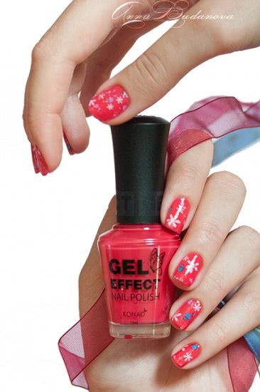 Konad Gel Effect Nail Polish №07 Reddish Pink и переводная фольга GL86