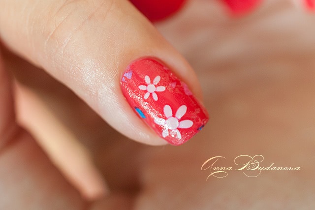 Konad Gel Effect Nail Polish №07 Reddish Pink и переводная фольга GL86