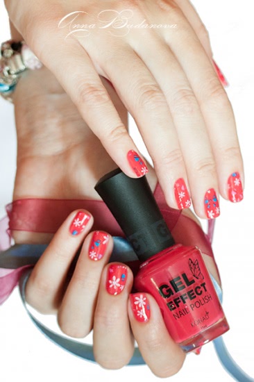 Konad Gel Effect Nail Polish №07 Reddish Pink и переводная фольга GL86