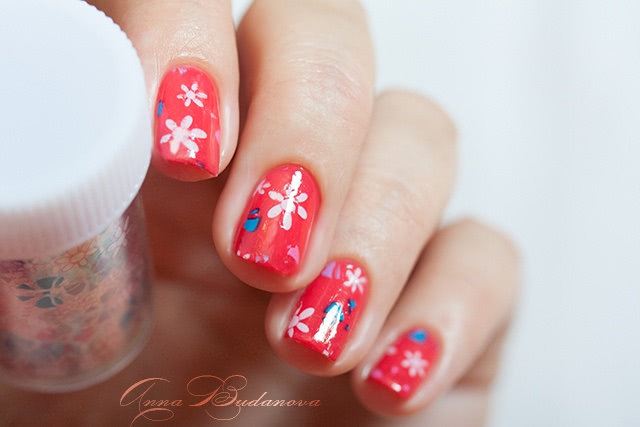 Konad Gel Effect Nail Polish №07 Reddish Pink и переводная фольга GL86