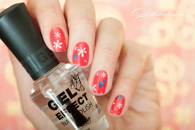 Konad Gel Effect Nail Polish №07 Reddish Pink и переводная фольга GL86