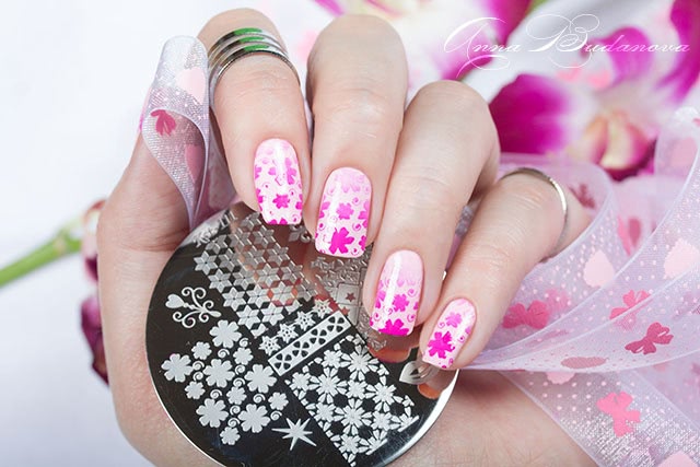 Стемпинг с диском Kaleidoscope №Kst-111 и лаками для стемпинга Kaleidoscope №st-14 fuchsia, №st-17 turguoise