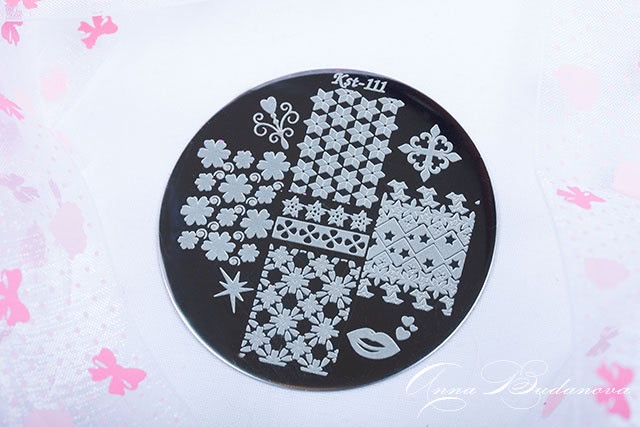 Стемпинг с диском Kaleidoscope №Kst-111 и лаками для стемпинга Kaleidoscope №st-14 fuchsia, №st-17 turguoise
