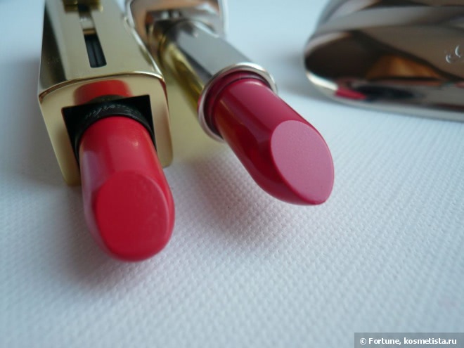 Guerlain Rouge Exceptional Complete Lip Color #71 Girly и Guerlain Rouge Automatique Hydrating Long-Lasting Lip Colour #144 Insolence