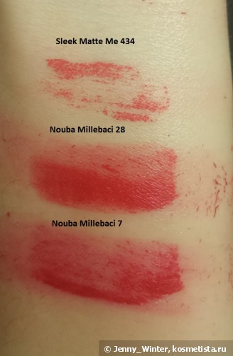 Ещё один пост про матовые красные помады. Sleek MakeUp Matte Me #434 Party Pink, Nouba Millebaci #7, #28