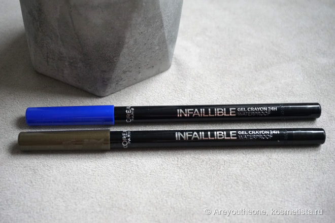 Новинка L'Oreal - гелевые карандаши Infaillible Gel Crayon 24H Waterproof 010 I've Got the Blue, 008 Rest in Kaki