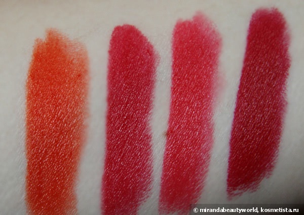 Губная помада L'oreal Color Riche Collection Exclusive Pure Reds - помады одной тональности, фото - обзор четырех оттенков: Doutzen, J Lo, Natasha, Julianne