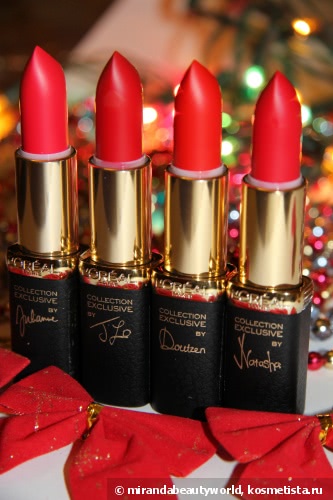 Губная помада L'oreal Color Riche Collection Exclusive Pure Reds - помады одной тональности, фото - обзор четырех оттенков: Doutzen, J Lo, Natasha, Julianne