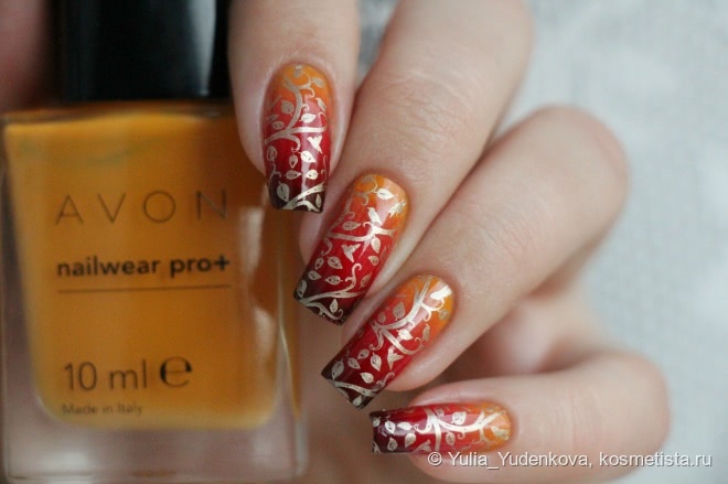 Осенний градиент лаками Avon + стемпинг Moyou London Mother Nature 14