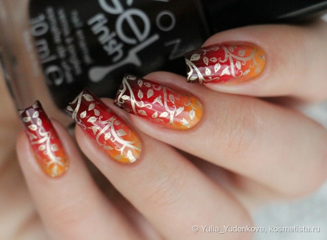 Осенний градиент лаками Avon + стемпинг Moyou London Mother Nature 14