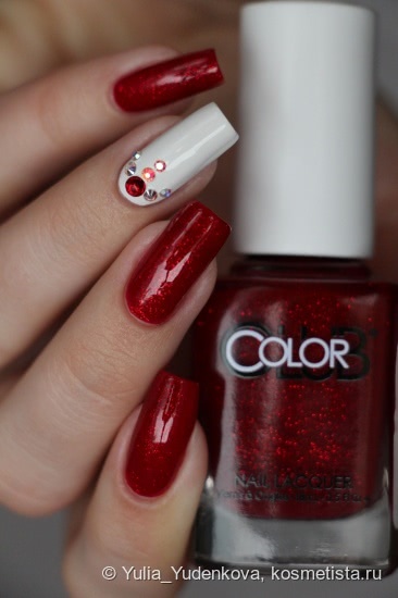 Color Club Nail Lacquer 489 Ruby Slippers + дизайн со стразами Swarovski Elements