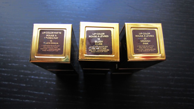 Трое из ларца Tom Ford Lip Color. # 10 Black Dahlia # 13 Blush Nude # 01 Spanish Pink