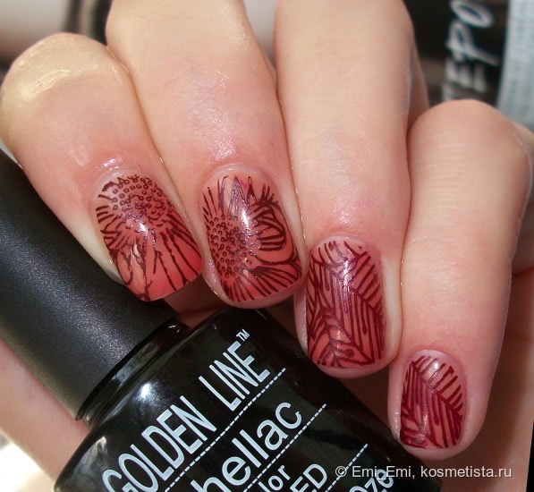 Лаки для стемпинга Konad: Wine Red и Hepburn Blue + 6 вариантов дизайна