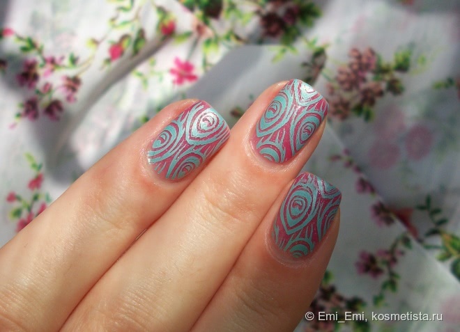 Лаки для стемпинга Konad: Wine Red и Hepburn Blue + 6 вариантов дизайна