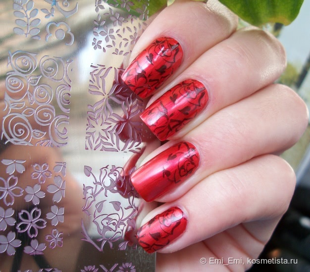 Лаки для стемпинга Konad: Wine Red и Hepburn Blue + 6 вариантов дизайна