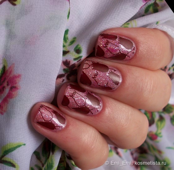 Лаки для стемпинга Konad: Wine Red и Hepburn Blue + 6 вариантов дизайна