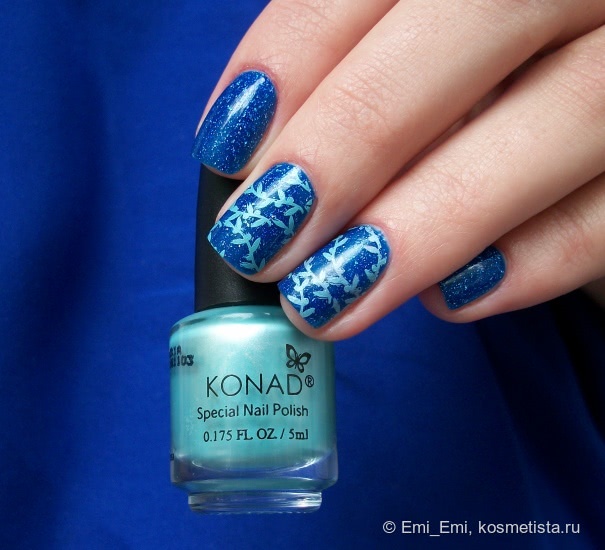 Лаки для стемпинга Konad: Wine Red и Hepburn Blue + 6 вариантов дизайна