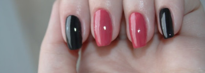 Двухцветный маникюр с помощью Sally Hansen "370 Black Out" + Pink Up "09 Pink" + стемпинг от Konad