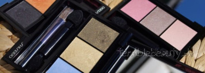 Ай да Пейдж, ай да Дик. Обзор 3 палеток Shiseido Luminizing Satin Eye Color Trio: OR302 Fire, Opera GD804, Pink Sands RD711