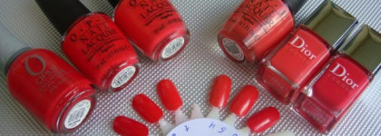 OPI Red my fortune cookie NL H42 и его сравнение с моим семейством коралловых