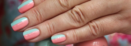 Двухцветный весенний маникюр Essie Mint Candy Apple # 99 + Orly # 40730 Cotton Candy