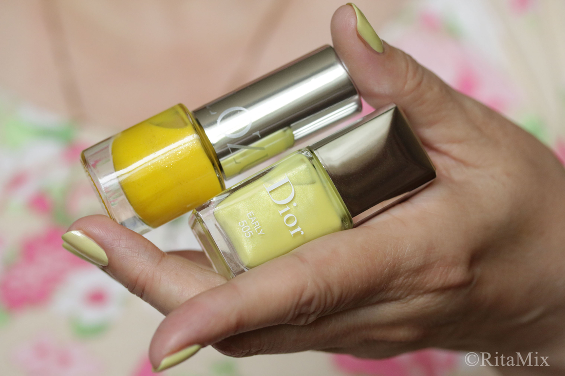 на этом фото на ногтях другой около желтый лак - Dior Le Vernis # 302 Garden