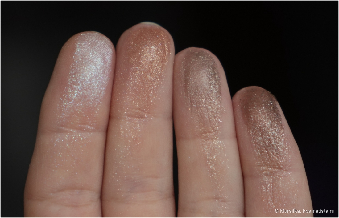 Дневное освещение, свотчи растёрты для оценки прозрачности основы оттенков