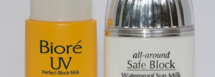 Два солнцезащитных молочка — Biore UV Perfect Block Milk Moisture SPF 50+ PA+++ и Missha All-Around Safe Block Waterproof Sun Milk SPF 50+ PA+++