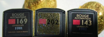 "Золотая молодежь" от Guerlain - Guerlain Rouge Automatique Lipstick Flirt d'un Jour # 169, Guerlain Shine Automatique # 202 Mi-Mai, Guerlain Rouge Automatique Lipstick # 143 Nahema