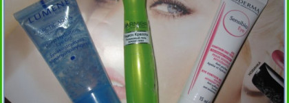 Ролик, гель и крем для ухода за кожей вокруг глаз