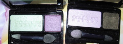 Неоднозначные тени от Yves Rocher: Duo Couleurs Poudre: 21 Pistache et prune, 23 Mave et kaki