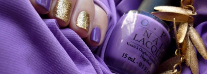 Сирень и золото. OPI # A Grape Fit! Incoco # 24 Karats