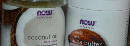 Масло масляное с Now Foods, Solutions, Cocoa Butter, with Jojoba Oil, 6.5 fl oz (192 ml)  и Now Foods, 100% Natural Coconut Oil, 7 fl oz (207 ml)