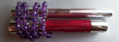 Карандаши от Catrice. Тени-карандаш Eye Shadow Pen #02 "Underwater Laugh" и цветной бальзам для губ-карандаш Pure Shine Colour Lip Balm #040 "My Cherry Berry"