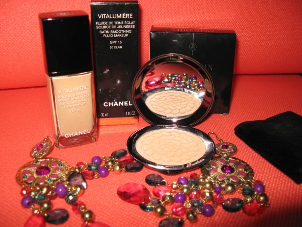 Тональный крем Chanel  Vitalumiere  №20 clair и пудра Guerlain