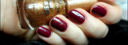 Маникюр с Essie Bahama Mama и Essence Gold Fever