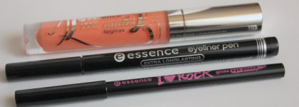 Essence XXL nudes lipgloss "05 forever rose", Essence eyeliner pen extra longlasting, Essence I Love Rock gloss eye pencil