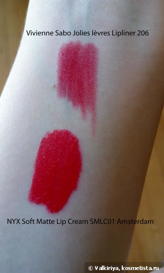 Прекрасные красные. Vivienne Sabo Jolies lèvres Lipliner 206 и NYX Soft Matte Lip Cream Amsterdam