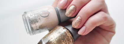 Двухцветный маникюр: Nail Lacquer Morgan Taylor Glitter & Gold + Nail Lacquer Orly Peaceful Opposition